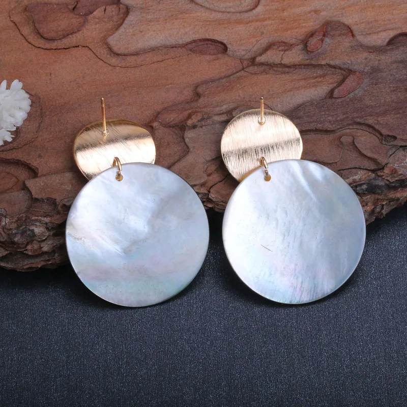 Серьги Boho Abalone из натуральной раковины для женщин, Винтажные серьги в морском стиле, круглые геометрические серьги-капли, богемные серьги в виде листьев