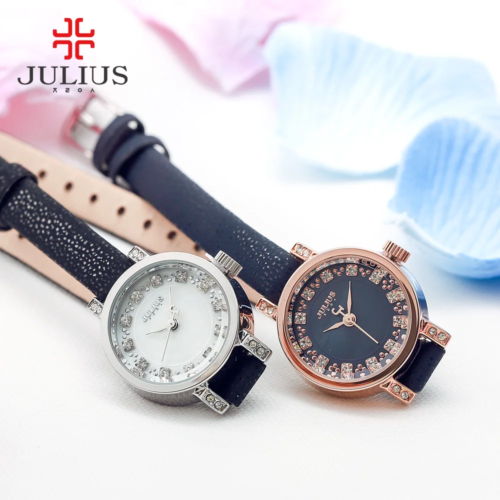 Женские часы Julius Japan кварцевые модный кожаный браслет стразы подарок на день