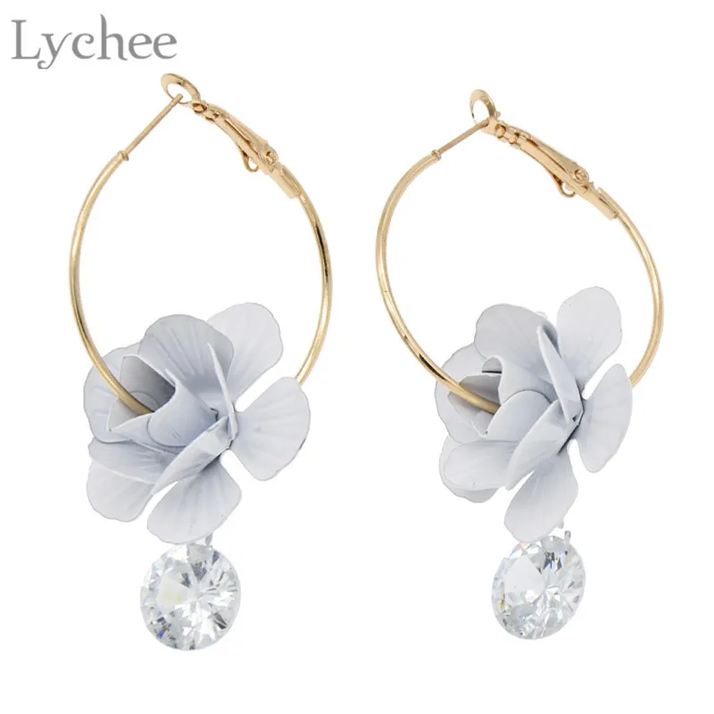 Lychee 3D цветочный кулон стразы серьги золотой цвет металлический кристалл для