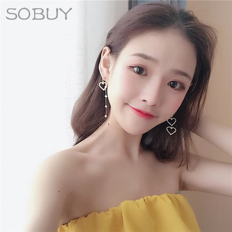 SOBUY 2018 корейский длинный большой любви сердце серьги стержня для Для женщин