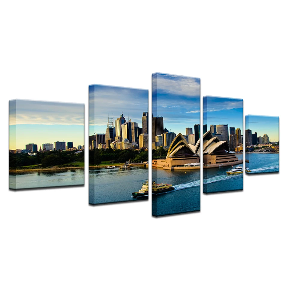 Модульная Wall Art рамка плаката номер домашнего декора Холст Фотографии 5 шт. Сидней опера Строительная лодка