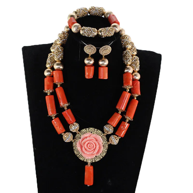 Нигерийские Свадебные африканские красные коралловые бусы ювелирный набор