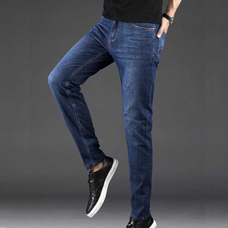 Джинсы мужские модные удобные со средней талией тянущиеся прямые для молодежи и