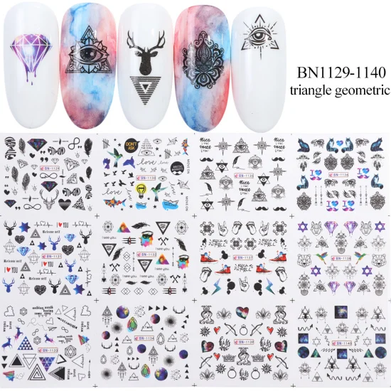 BN1129-1140 12 шт геометрические наклейки для ногтей переводные наклейки цветы Французский маникюр слайдеры украшения для ногтей TRBN1225-1236-1 - Цвет: BN1129-1140