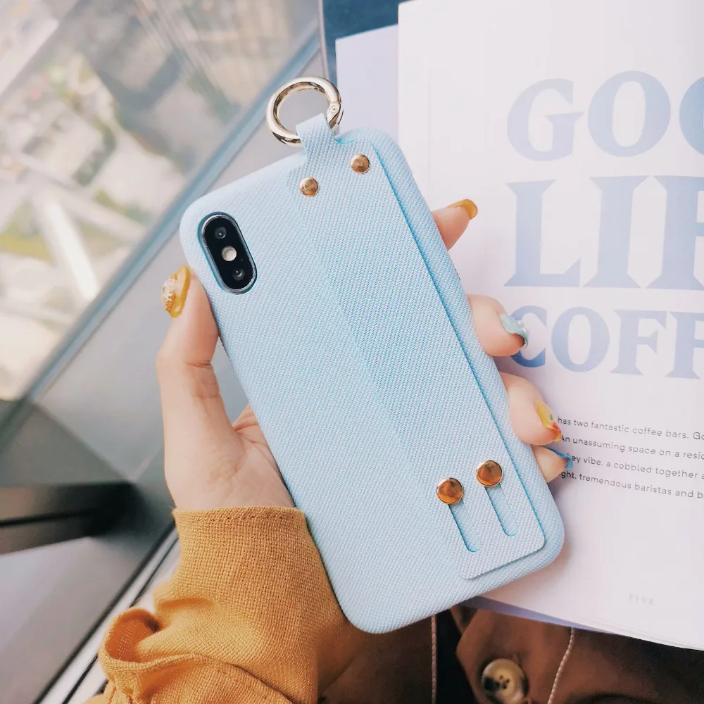 DISSCASE Simple Candy Color Wrist Band Phone Case For iphone 8 7 XS MAX XR X 6 6S PLUS Cases PC Hard Shell Bracket Function Capa | Мобильные