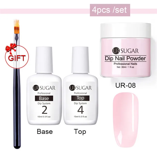 4pcs set UR-08 Ur Sugar 4 шт Dip набор пудры для ногтей Блеск для ногтей французский лак голографический Маникюр 30 мл сухой хромированный пигмент для ногтей искусство - Цвет: 4pcs set UR-08