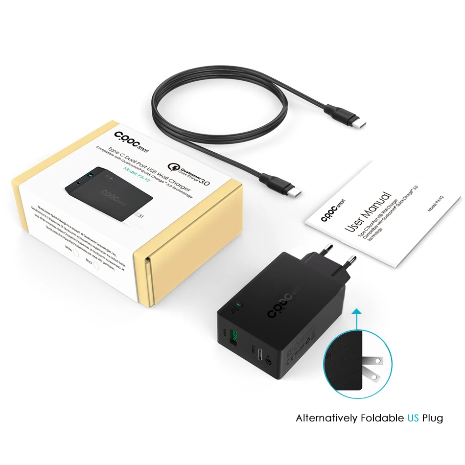 USB C+ Зарядное устройство, CRDC совместимы с 5 V/3A Тип type-C для быстрой зарядки 3,0 мобильного телефона Зарядное устройство USB сетевой адаптер 2-в-1 Тип C+ USB Смарт Зарядное устройство