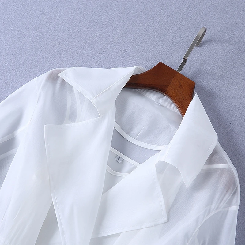 Женское платье-рубашка с отложным воротником однотонное белое/синее длинное