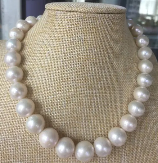 huge12-14MM ROUND SOUTH SEA WHITE PEARL NECKLACE 18INCH 14K | Necklaces