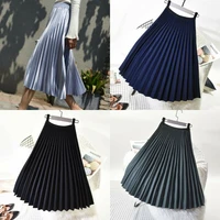 retro chic waist high elastic womens loose skirt skirt pleated skirt midi 2019 summer new loose casual fashion skirt
