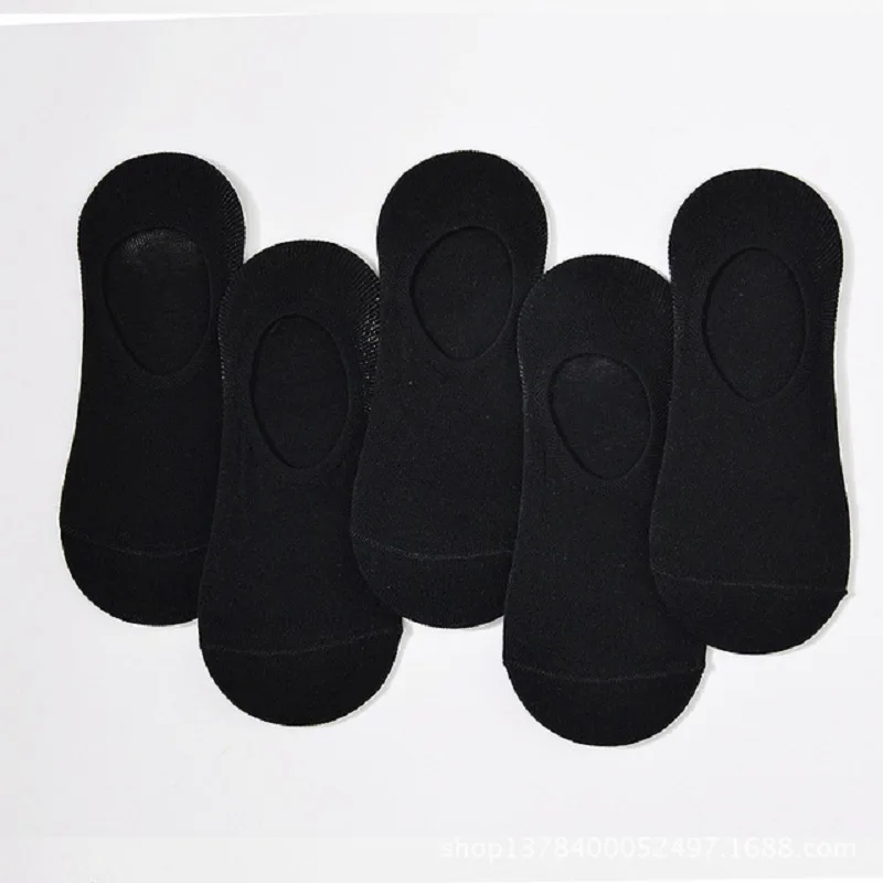 5 black colors 5 пар/партия, повседневные хлопковые мужские невидимые мужские носки, носки, тапочки, Силиконовые мягкие дышащие однотонные летние носки до щиколотки - Color: 5 black colors