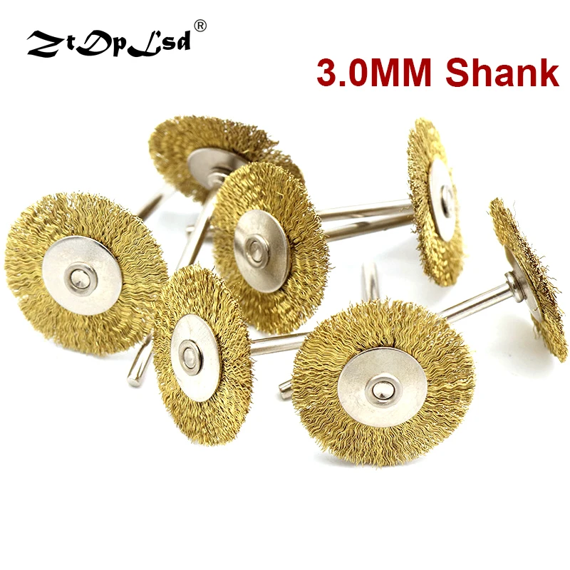 

ZtDpLsd 6pcs T Type 3.0mm Shank Copper Plated Brass Wire Wheel Brush Mini Drill For Dremel Rotary Tools Polishing Brushes 25mm