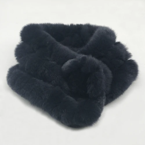 dark blue Настоящий мех кролика шеи воротник женские зимние шарфы ручной вязки шарф из меха кролика рекс теплый пушистый натуральный мех помпоны кольцо муфельная - Цвет: dark blue