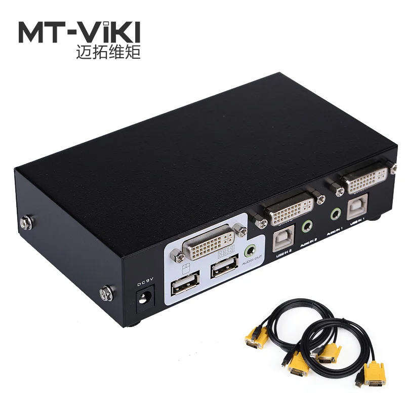Двухпортовый квм переключатель DVI с аудио автоматический Hotkey USB мышь и клавиатура