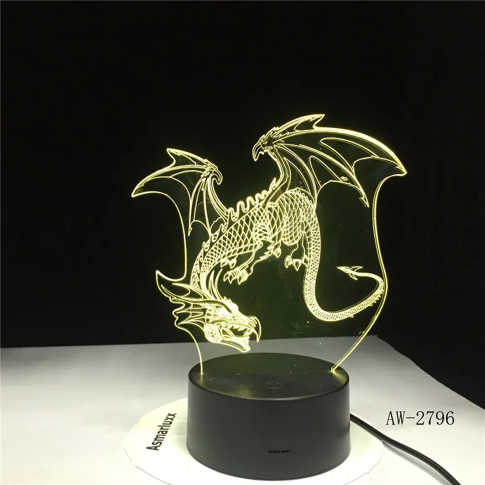 Летающий дракон 3D Ночник светильник 7 цветов светодиодный Рождественский