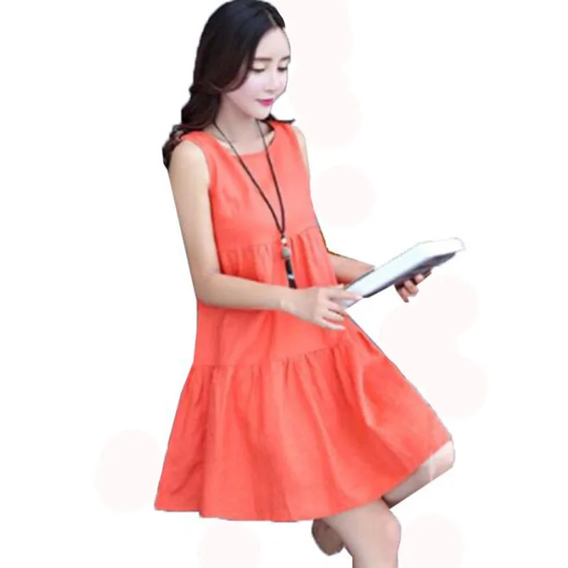 Женское винтажное платье без рукавов повседневное свободное однотонное из