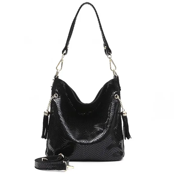 Черный Arliwwi Brand Designer New Real Leather Shiny Snake Pattern Embossed Female Shoulder Bags High Quality Women Everyday Handbags - Цвет: Черный