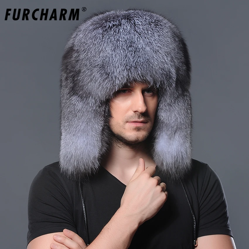 Мужские зимние шапки из натурального Лисьего меха очень теплая шапка с ушами
