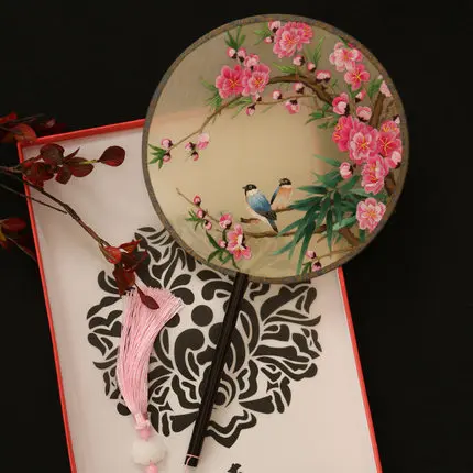 Embroidery No.16 Су вышивка Шелковый веер двусторонняя ручная вышивка китайский стиль подарок веер черное дерево круглый веер - Цвет: Embroidery No.16