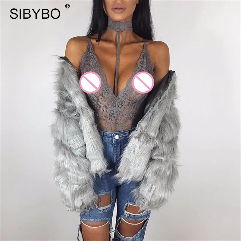 Sibybo, черный кружевной осенний женский боди с лямкой через шею,, прозрачный летний пляжный костюм, сетчатый сексуальный Облегающий комбинезон, комбинезоны, боди