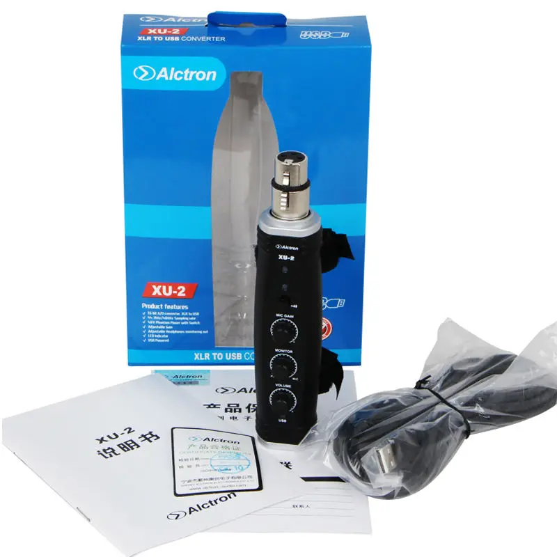 Alctron xu-2 usb конвертер XLR к USB микрофон Предварительный усилитель, компьютерный аудио интерфейс, цифровой аудио конвертер с питанием