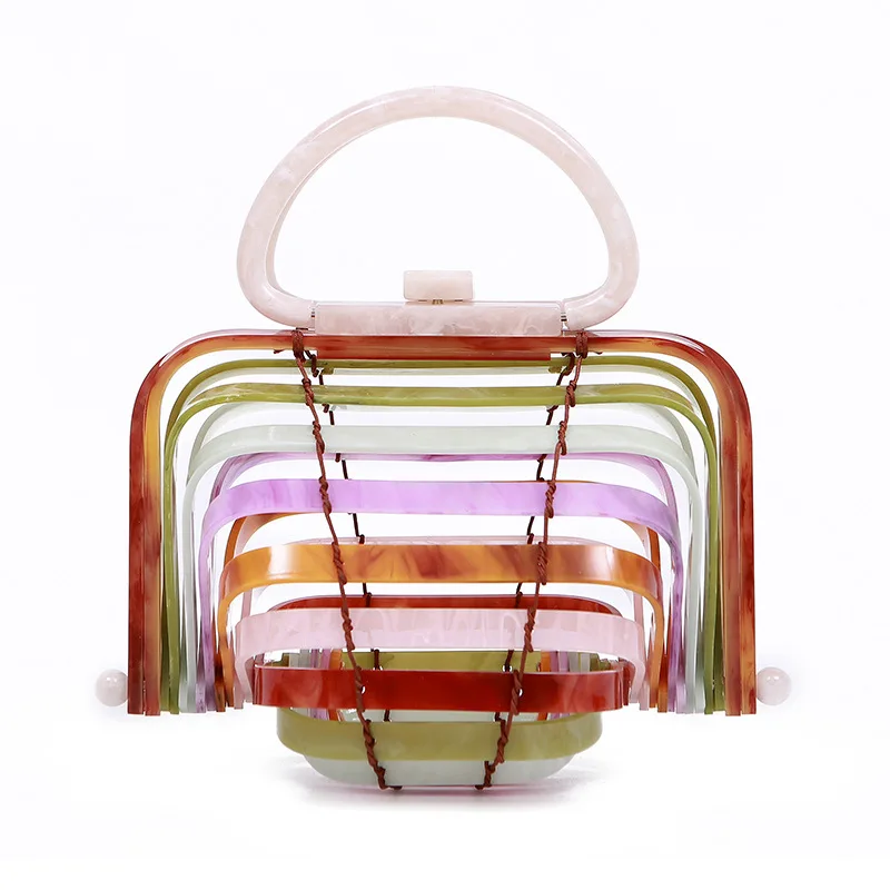 Rainbow color Для женщин складная дорожная сумка акриловая bamboo Мешок каникулы, отпуск выдалбливают пластик корзина пляжные сумки для - Цвет: Rainbow color