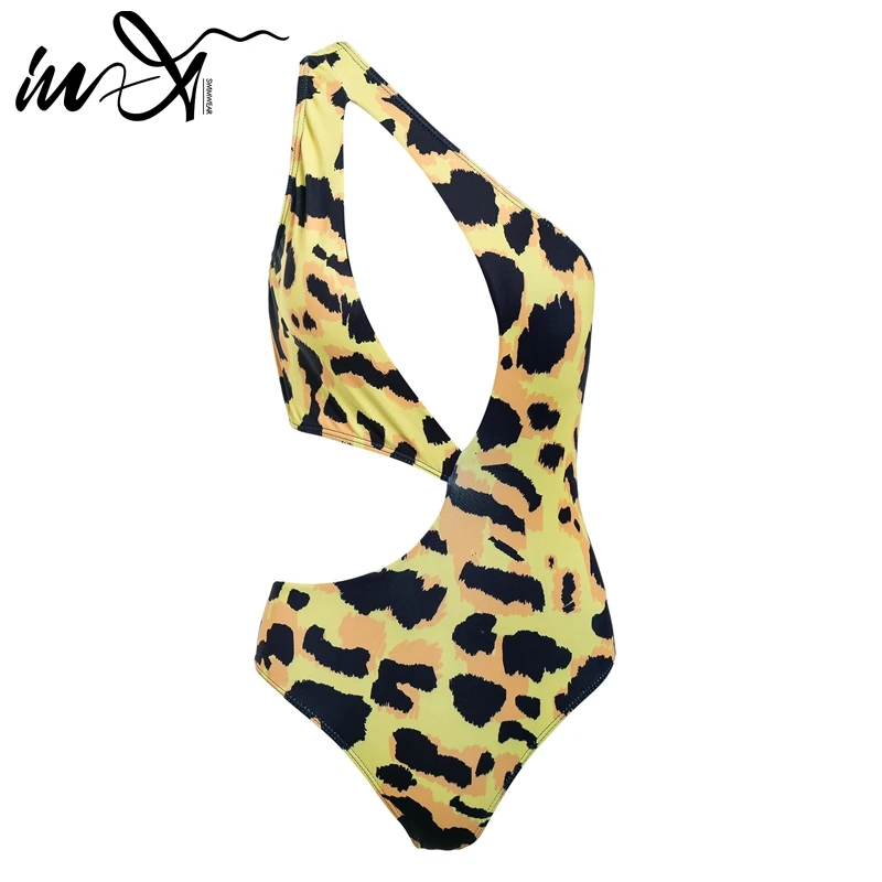 В X Leopard бикини на одно плечо с высокой купальник женский купальный костюм сексуальное женщин купальники монокини Biquini - Цвет: Многоцветный