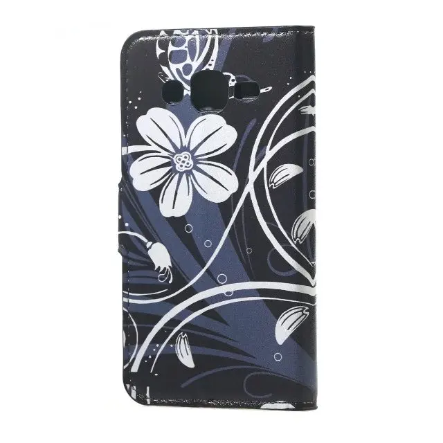 Белый Цветок Флип PU Кожаный Бумажник Крышка Случая Стойки Для Samsung Galaxy J3|wallet