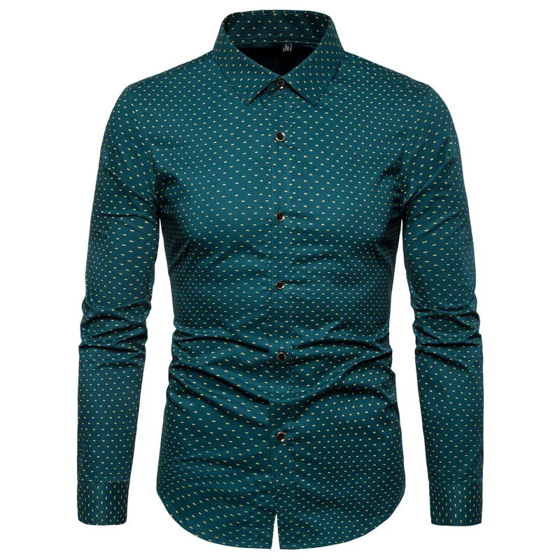 Модная брендовая рубашка, мужские рубашки, хлопок, 5xl, высокое качество, длинный рукав, облегающая уличная одежда, высший сорт, повседневная мужская одежда - Цвет: Зеленый