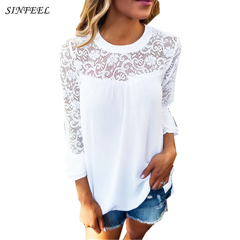 Сексуальная белая шифоновая блузка Рубашки женские топы blusas mujer de moda 2017 chemise femme
