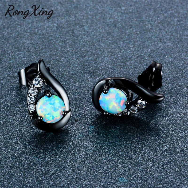 RongXing милые серьги-гвоздики с белым огненным опалом для женщин серебристого