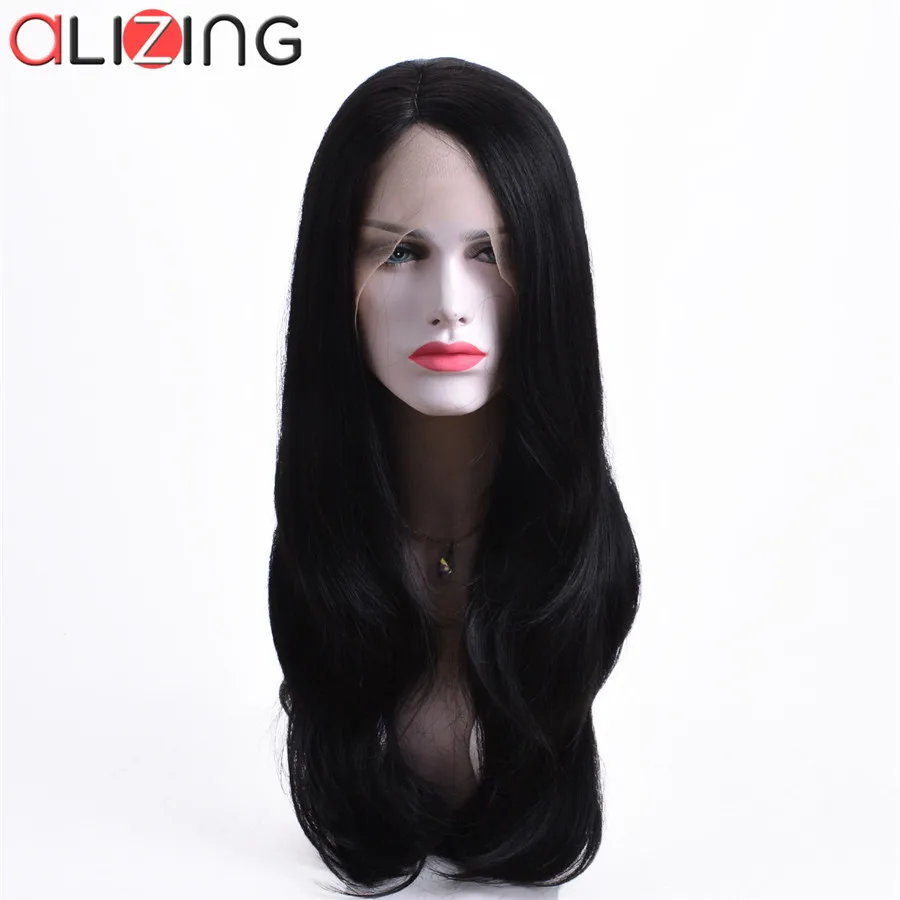 Natural Black Alizing 13*4 парик с кружевом Омбре цвет черный до Серый Серебряный синтетические волосы парик фронта шнурка естественная волна длинные прямые волосы стили k033 - Цвет: Natural Black