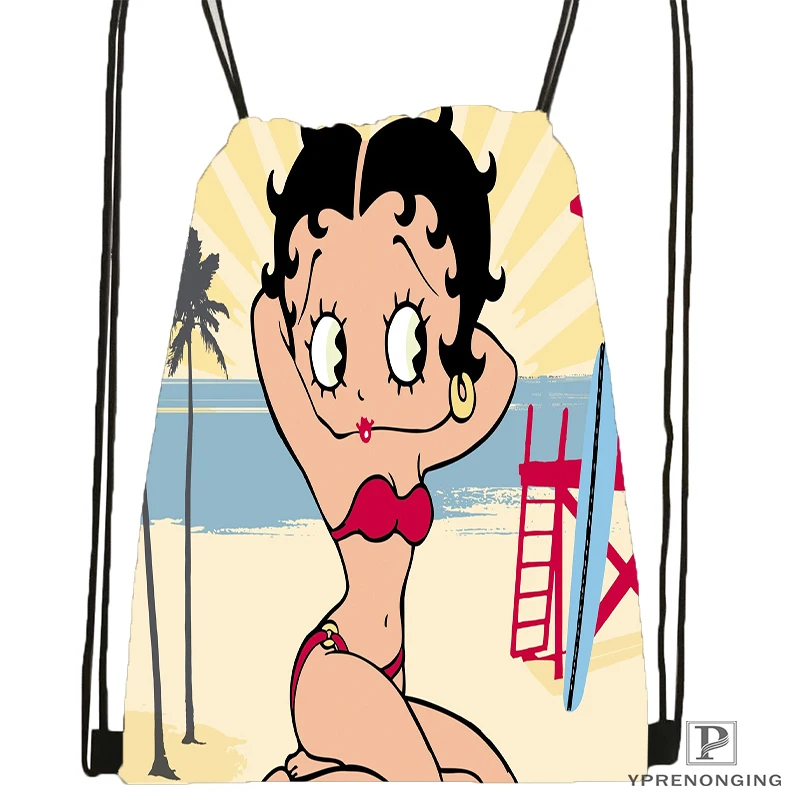На заказ Betty Boop Drawstring рюкзак сумка милый рюкзак дети ранец(черная спинка) 31x40 см#180531-04-07