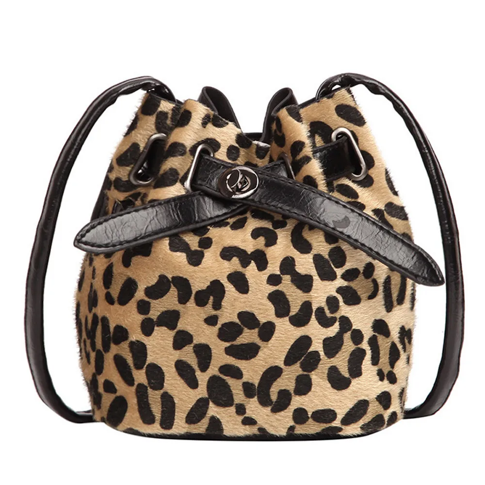 Women Plush Leopard Print Shoulder Bag Messenger Crossbody Bucket luxury handbags women bags designer high quality d27 | Багаж и сумки