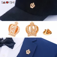 savoyshi crystal crown brooch pins women dress brooches for men gold collar pin brooches fashion jewelry party engagement gift