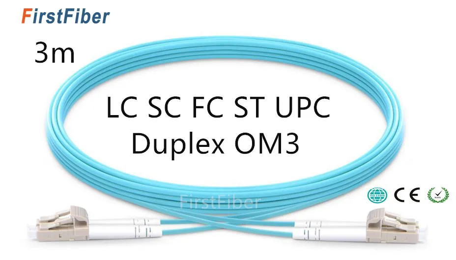 3m LC SC FC ST UPC OM3 Fiber Patch Cable,Duplex Jumper, 2 Core Patch Cord Multimode 2.0mm