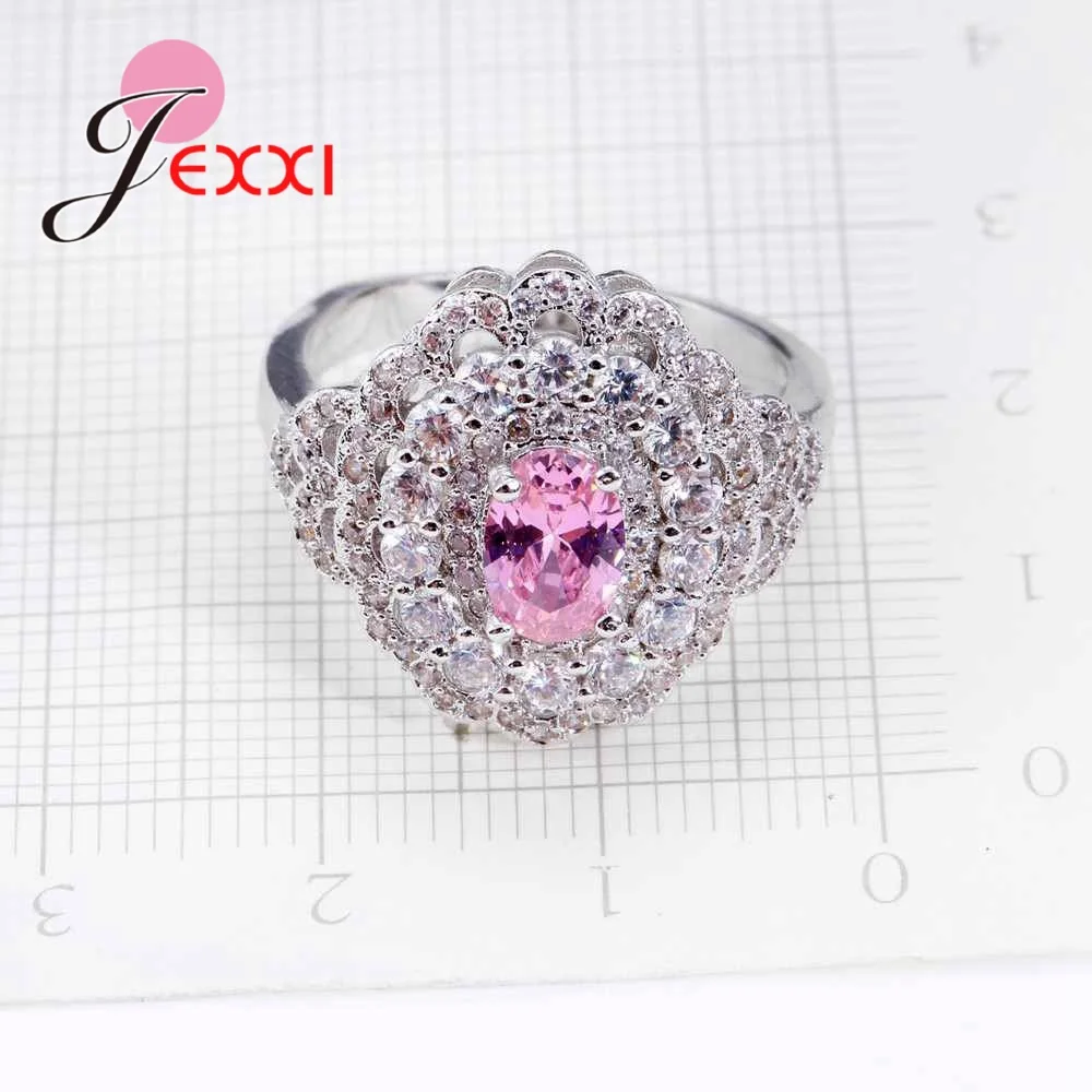 Женское кольцо из серебра 925 пробы с фианитами|flower ring|ring pinkcubic zircon |