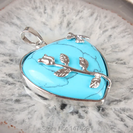 Горячий синий камень Howlite бусина в форме сердца инкрустированные цветочные