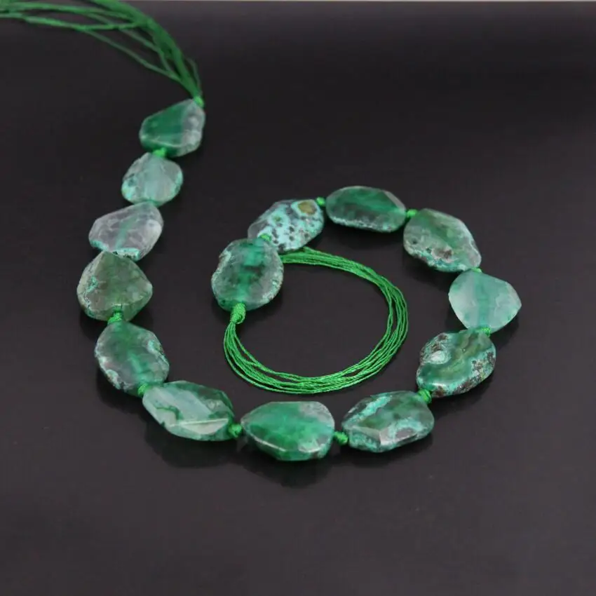 Ограненные зеленые необработанные Агаты Approx14PC/нитка объемные бусины-самородки