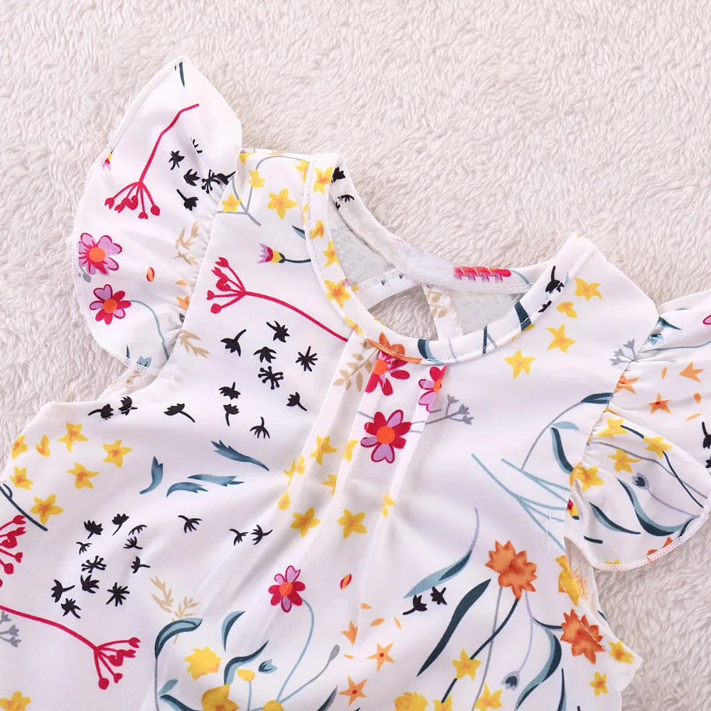 Telotuny/ хлопок, vetement enfant fille, свежий Милый принт, Однотонная юбка на бретелях+ топ с цветочным рисунком+ повязка на голову, комплект одежды для девочек, JU 25