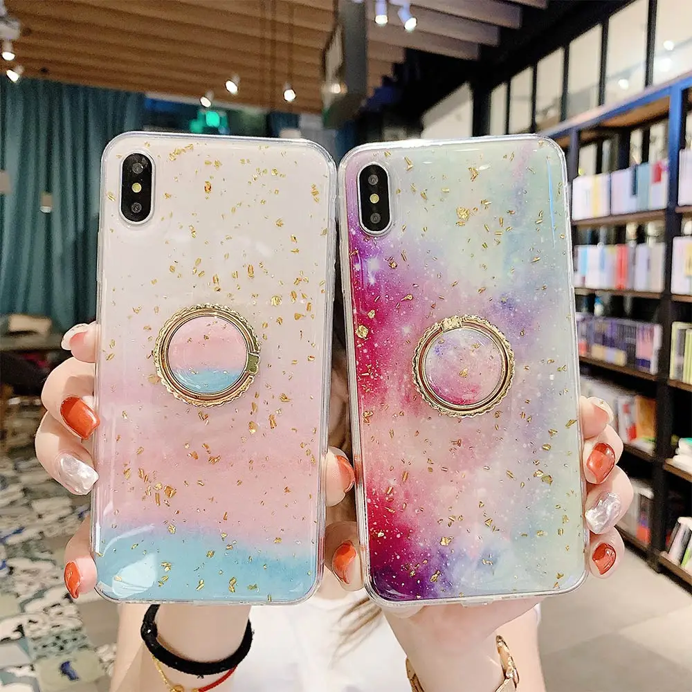 KISSCASE роскошный модный чехол для iPhone 8 7 6 X XS XR с золотой фольгой цветной кольцевой