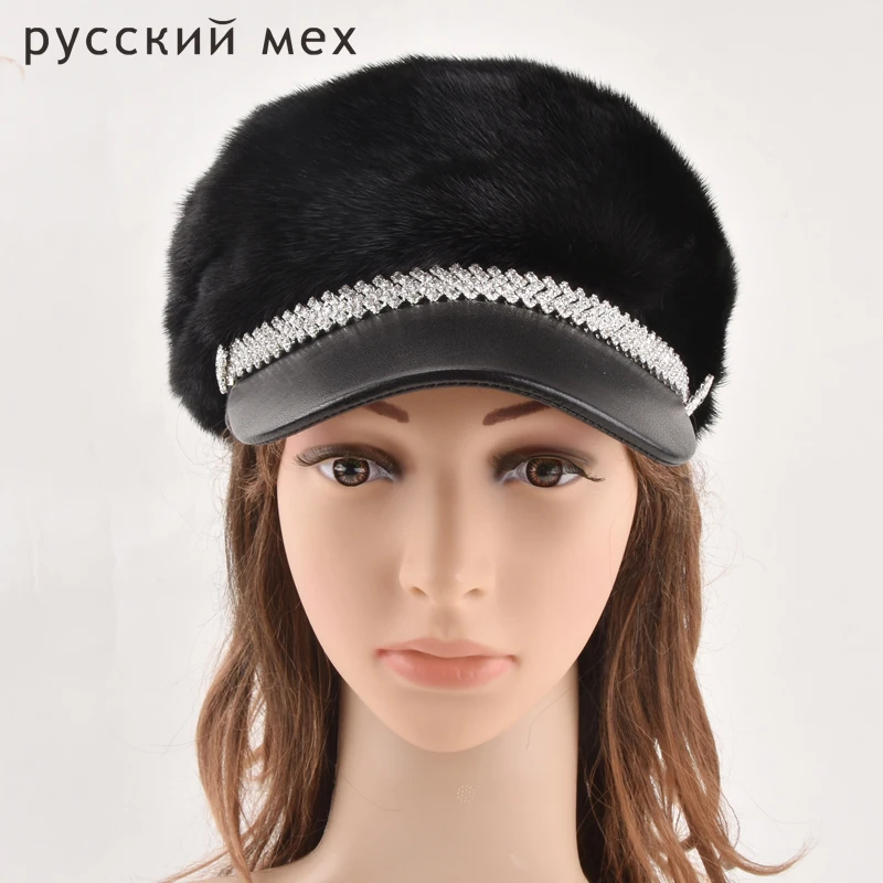Новая женская шапка из натурального меха норки натуральной кожи Повседневные