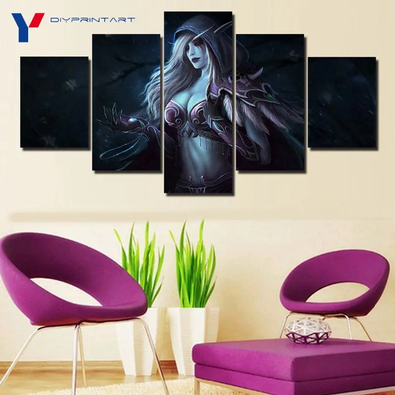 Игра Sylvanas Windrunner печати Живопись 5 шт. Плакаты и принты настенный художественный