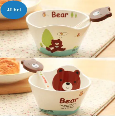 Bear Милая мультяшная керамическая чаша с ложкой, креативная маленькая чаша для детей, набор столовых приборов для дома, чаша для завтрака, 0438 - Цвет: Bear