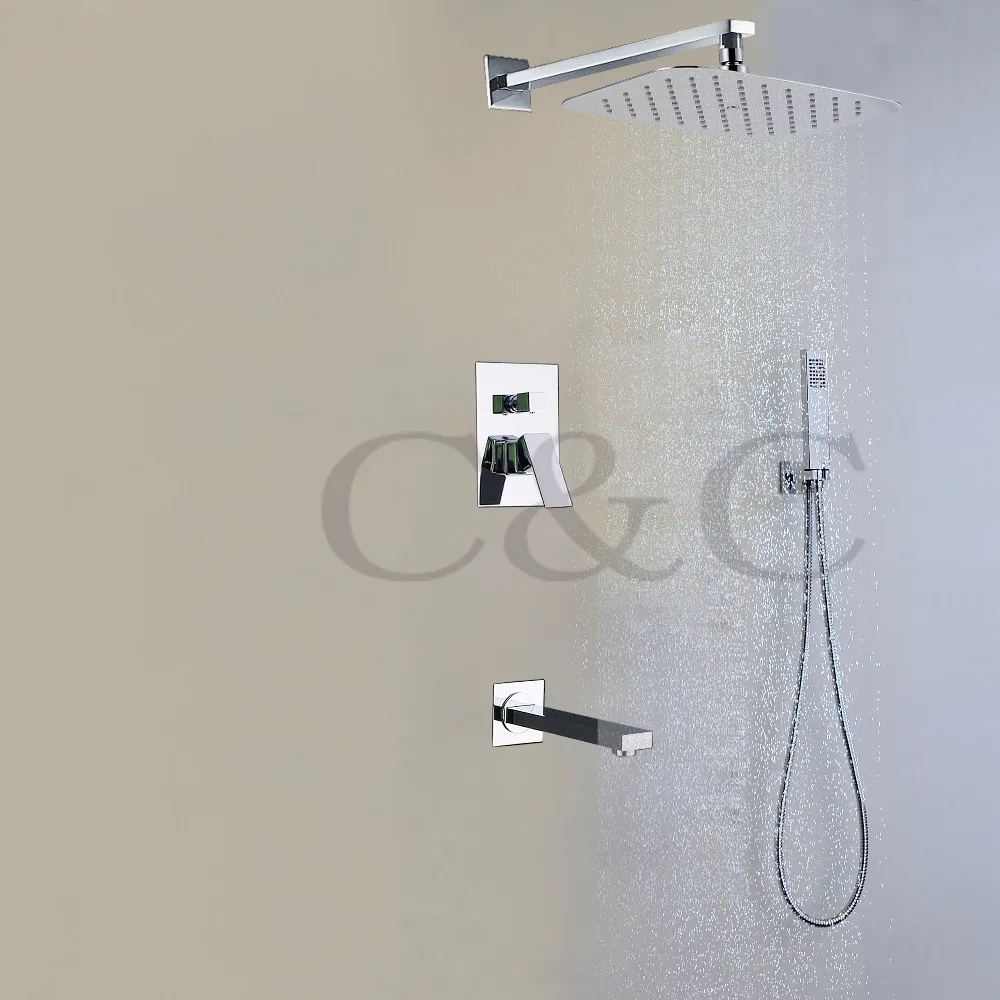 

Wall Mounted Bathroom Rainfall Shower Faucet Set UFO Ultra-thin Air Drop Rain Shower Head With Bath Mixing Valve I006-30X20TA-2S