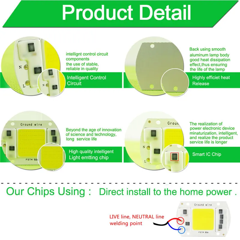 COB светодиодный светильник переменного тока 110V 220V 100 Вт 50 30 20 5 Smart IC драйвер DIY