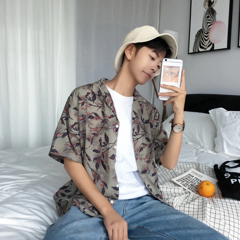 Новинка лета 2018 Мужская рубашка с коротким рукавом индивидуальным принтом