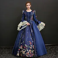 Custom 2018 Red and Blue Square Neck Long Flare Sleeve civil war dresses White Lace Marie Antoinette Theater Clothing For Women