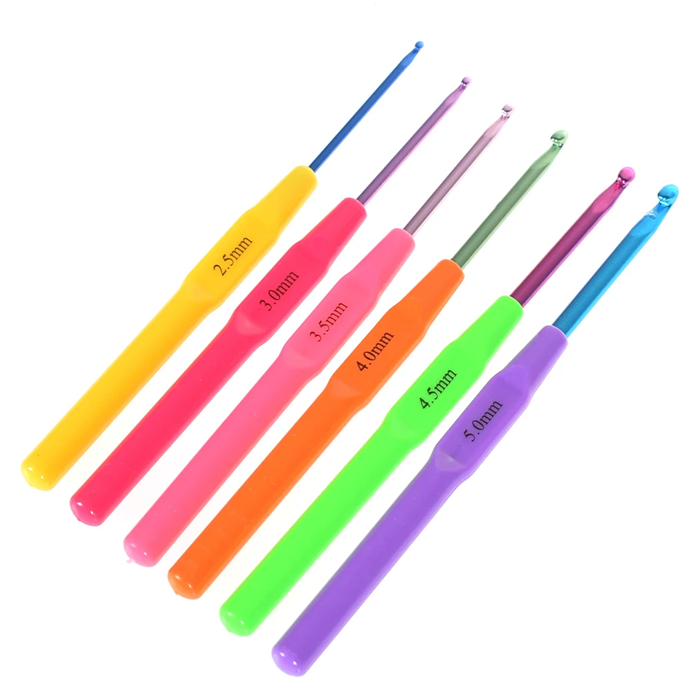 

6Pcs Aluminum Handle Knitting Crochet Hook Needles Pin Template Weave Yarn
