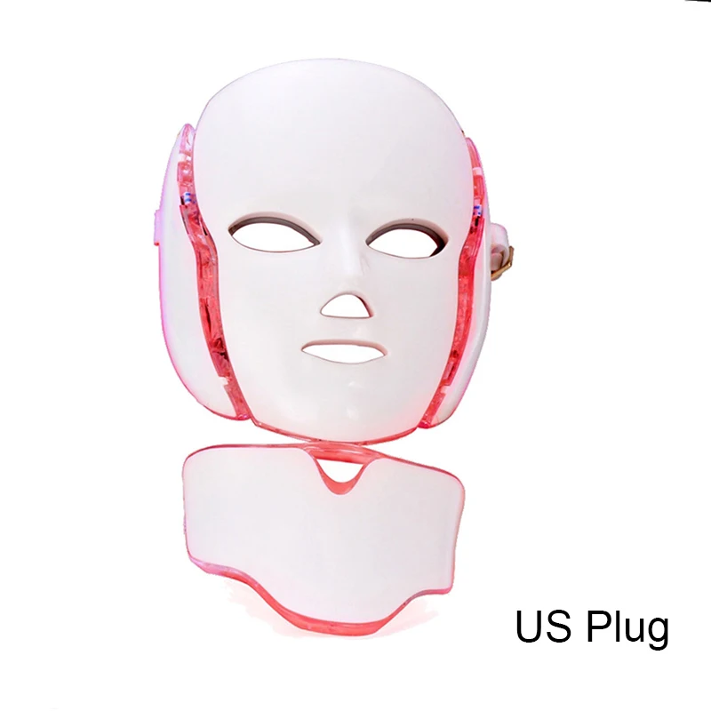 US Plug NO BOX 7 цветов светильник светодиодный маска для лица с омоложением кожи шеи уход за лицом Лечение Красота анти акне терапия отбеливающий инструмент - Цвет: US Plug NO BOX